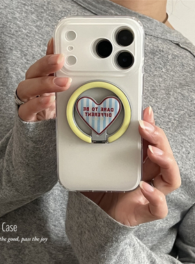 ANNACASins奶白黄蓝英文爱心磁吸折叠支架手机壳适用iphone17promax苹果14全包17新款15pro女16Pro防摔保护套