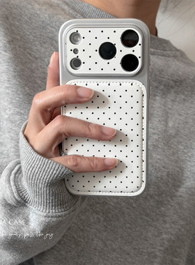 ANNACASEins简约白底黑色小波点大视窗手机壳适用iphone17promax苹果14新款15pro皮质16ProMax防摔保护套17软