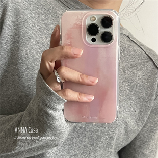 ANNACASE高级设计感晕染樱花粉适用苹果17promax手机壳iphone17小众15pro新款 14全包软壳16promax防摔保护套