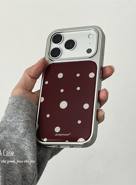 ANNACASE秋冬ins港味复古酒红波点电镀手机壳适用iphone17promax苹果17小众16promax新款15pro女14防摔保护套