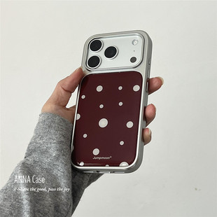 ANNACASE秋冬ins港味复古酒红波点电镀手机壳适用iphone17promax苹果17小众16promax新款15pro女14防摔保护套