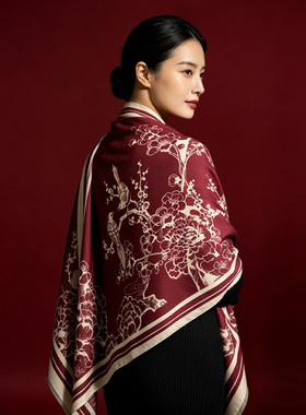 围巾女冬季新款故宫喜上眉梢结婚喜庆女士秋冬生日礼物长款披肩女