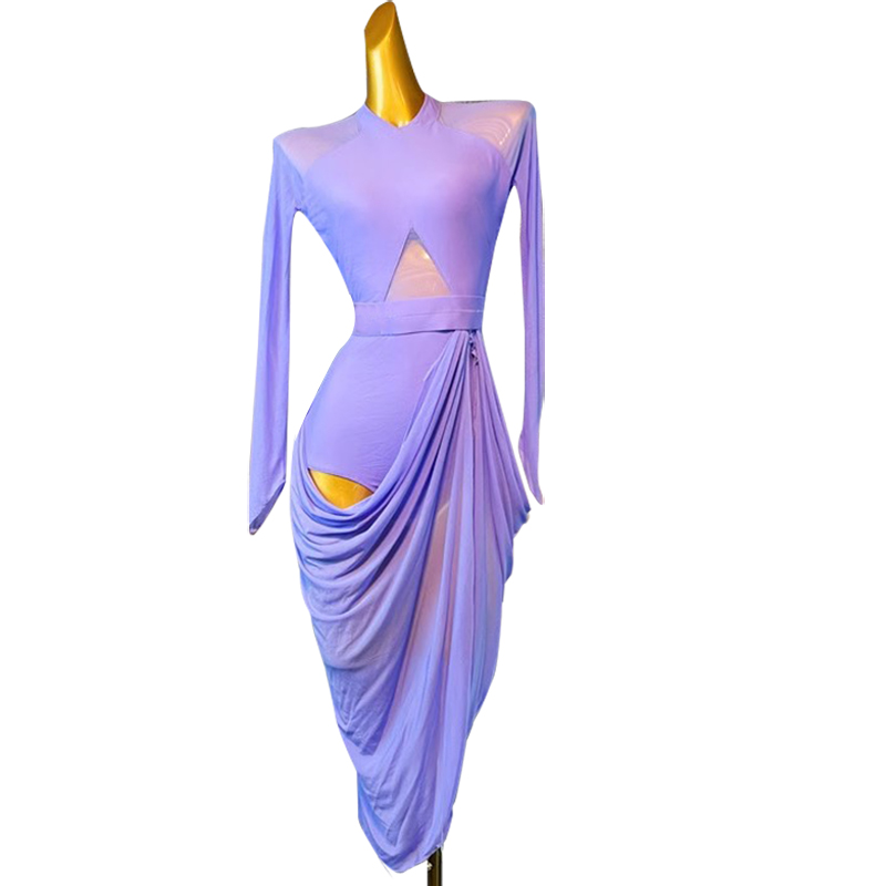 HD拉丁舞连衣裙浅紫色