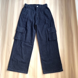 外单男女款纯棉牛仔长裤 春秋季多兜阔腿直筒裤宽松休闲工装裤