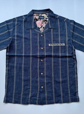 外单男士居家服外套 夏季薄款开衫古巴领短袖纯棉休闲居家服上衣