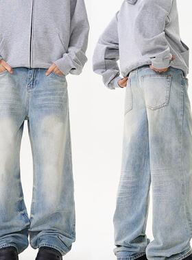 bigboy秋冬美式复古cleanfit浅色牛仔裤男直筒宽松阔腿vibe长裤子