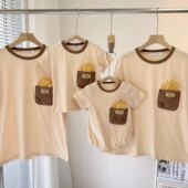 t恤 親子夏母女母子网红短袖 薯条亲子装 婴儿一家三口四口2026新款