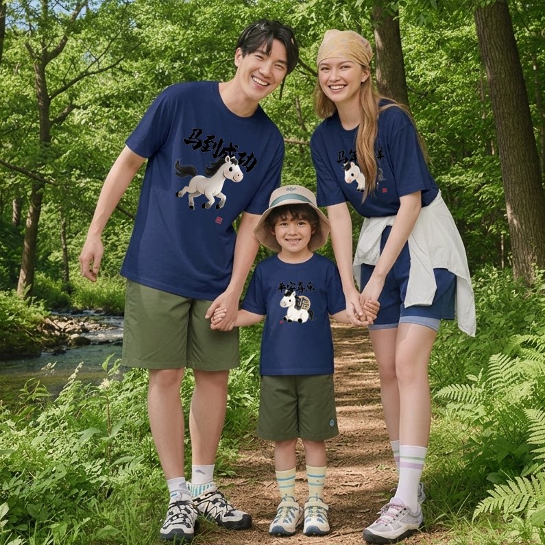 过年短袖红色马年亲子装全家福一家三四口母子母女装新年聚会T恤