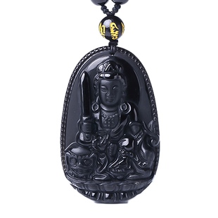 黑曜石十二生肖本命佛挂件千手观音吊坠男大势至文殊菩萨属马项链