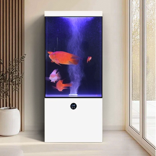 2025新款 鱼缸客厅落地一体带柜中型超白玻璃底过滤制氧一体机 立式