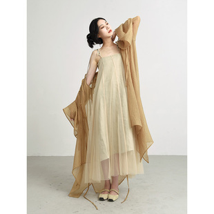 青田绪一 【惆謝閣】 原创设计亚麻吊带连衣裙女2023年春季大摆裙