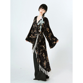 设计感小众碎花丝绒连衣裙女 珠帘袍子国风新中式 川故纵 剪秋