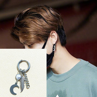 BTS 防弹少年团 闵玧其金泰亨同款耳环链条翅膀珍珠月亮耳钉