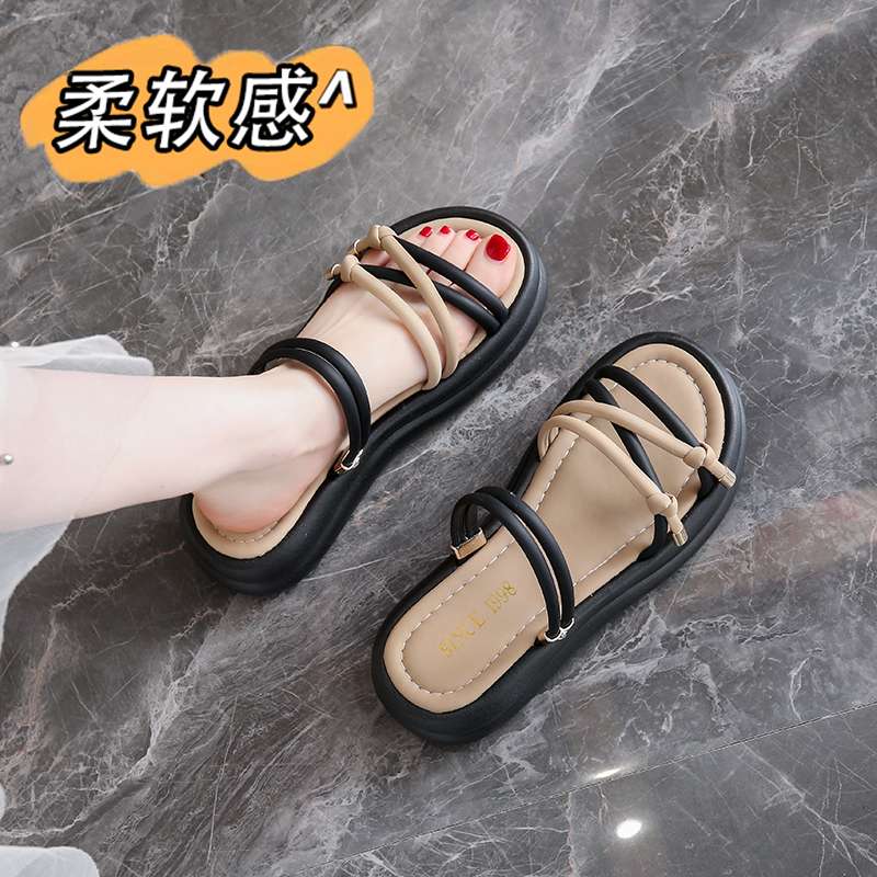 明星同款仙女风配裙子两穿罗马凉鞋女2025夏季新款松糕厚底细带沙