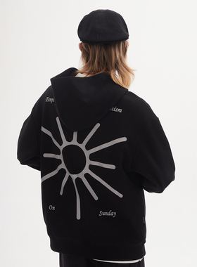 THOS 22SS 周日主题国潮印花连帽卫衣重磅双插袋休闲斜纹情侣帽衫