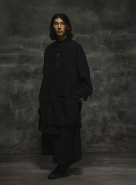 THOS 24SS 暗黑风设计感小众解构长款廓形衬衫可拆新中式苎麻衬衣