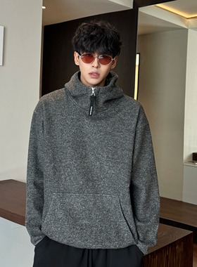 THCS高级韩系毛绒感半拉链连帽卫衣男秋冬2025新款保暖帽衫外套潮