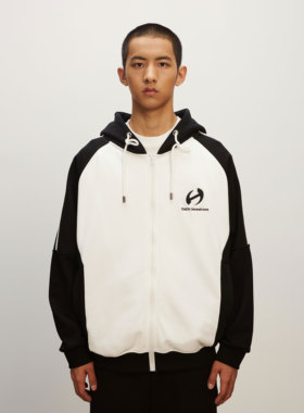 THOS 23AW 秋季新款绣花撞色国潮拉链开衫卫衣外套插肩袖情侣帽衫