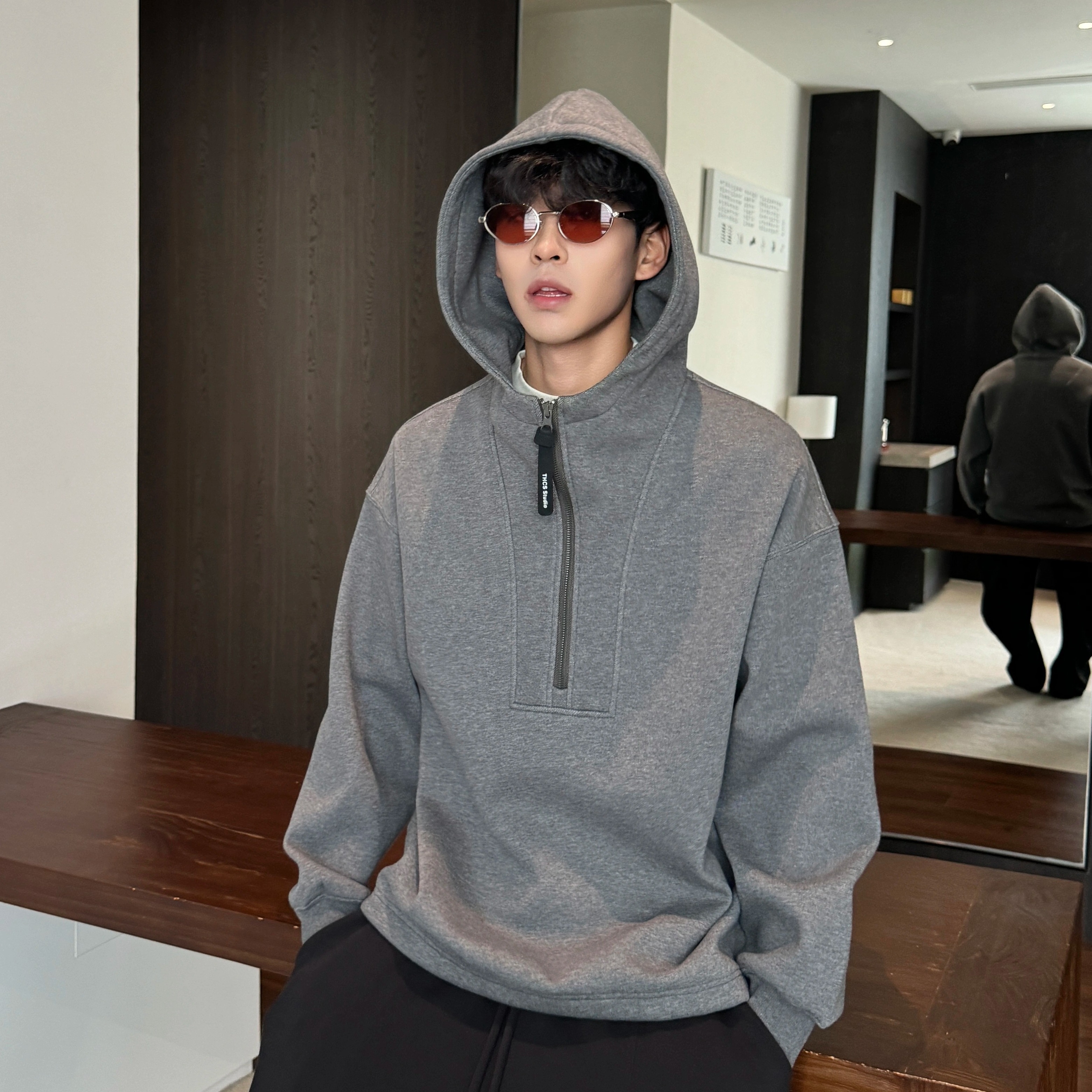 秋冬韩系立领高级半拉链帽衫外套