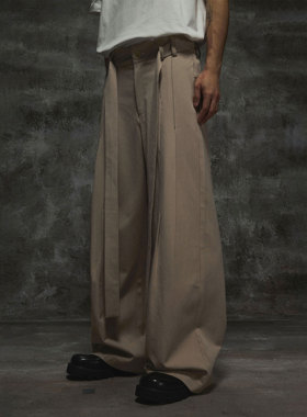 THOS 24SS 明线装饰压褶飘带解构西裤宽松廓型松紧设计感直筒裤男