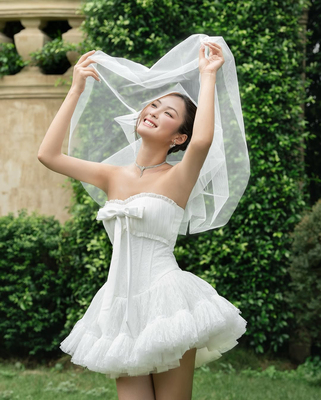 越南代购 Laneci正品 甜美可爱蝴蝶结抹胸蓬蓬连衣裙 短裙