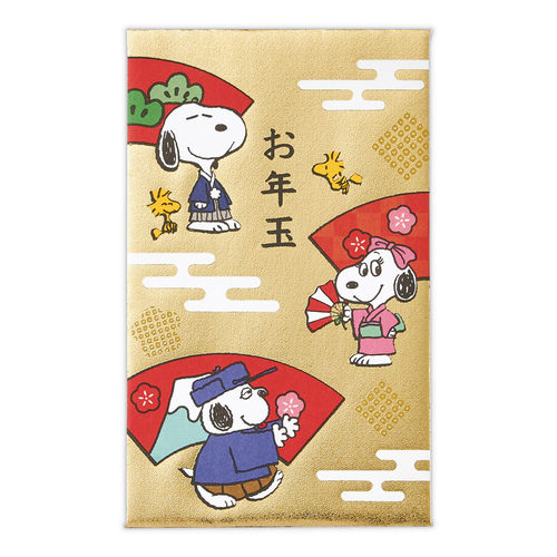 已采购在途日本采购史努比奥拉夫snoopy复古新年金箔加工红包3枚