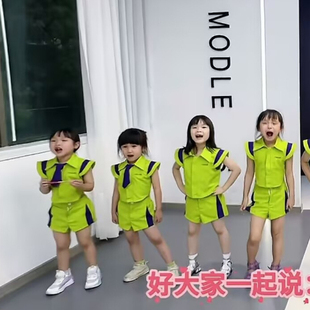 女童模特走秀服装黑色t台走秀服两件套形体训练服PK赛服运动酷帅