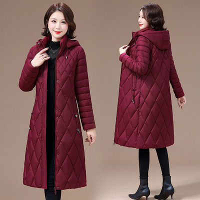 可拆卸帽子轻薄中长款羽绒棉服女中年冬年轻妈妈洋气修身显瘦外套