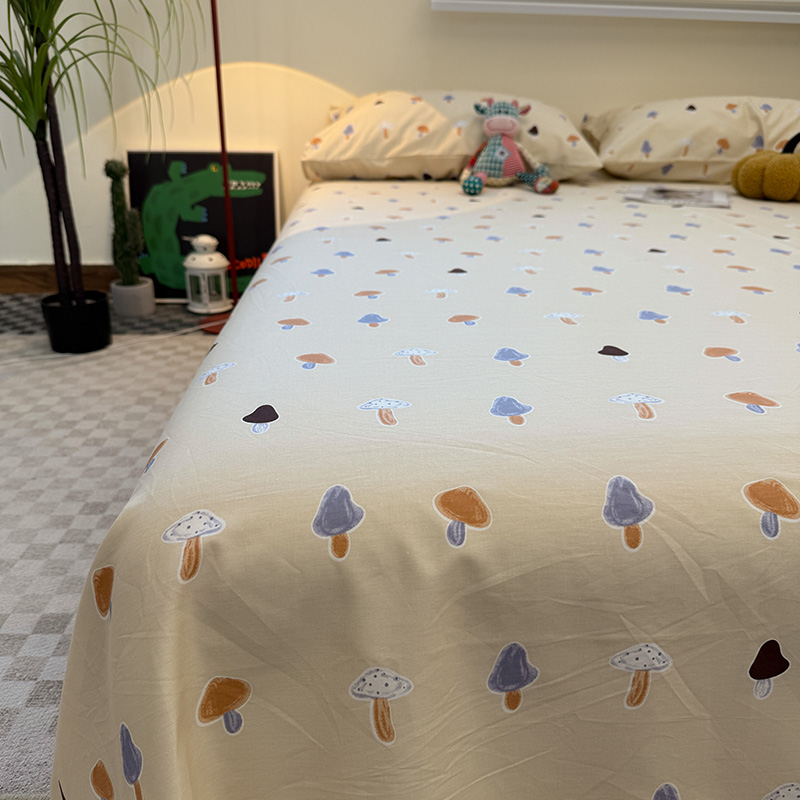 卡通风小蘑菇纯棉床单单件100全棉被单双人1.5m1.8米四季通用炕单
