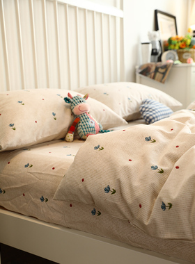 小清新公主风秋冬ins100棉纯棉全棉床单三件套加厚床上磨毛四件套