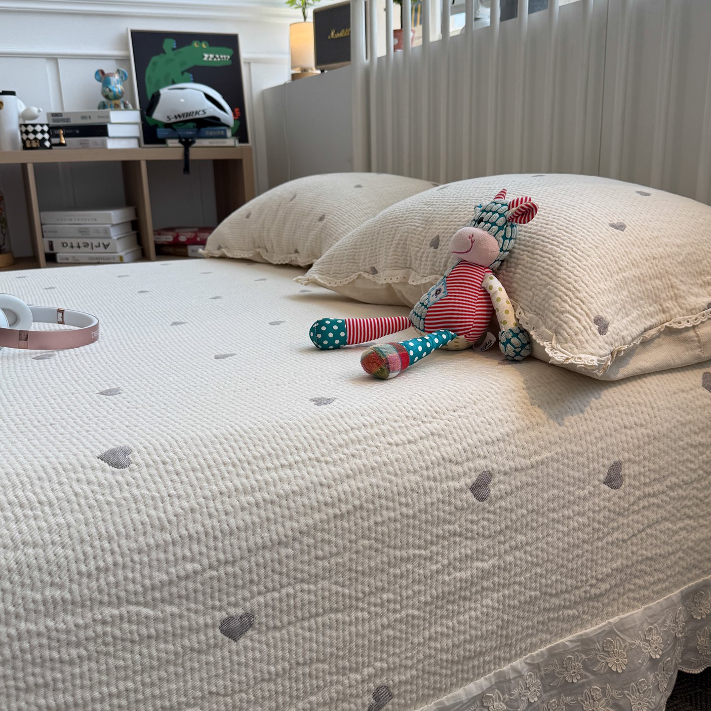 纯棉少女心色织提花加厚床盖三件套全棉榻榻米床单四季通用1.8米