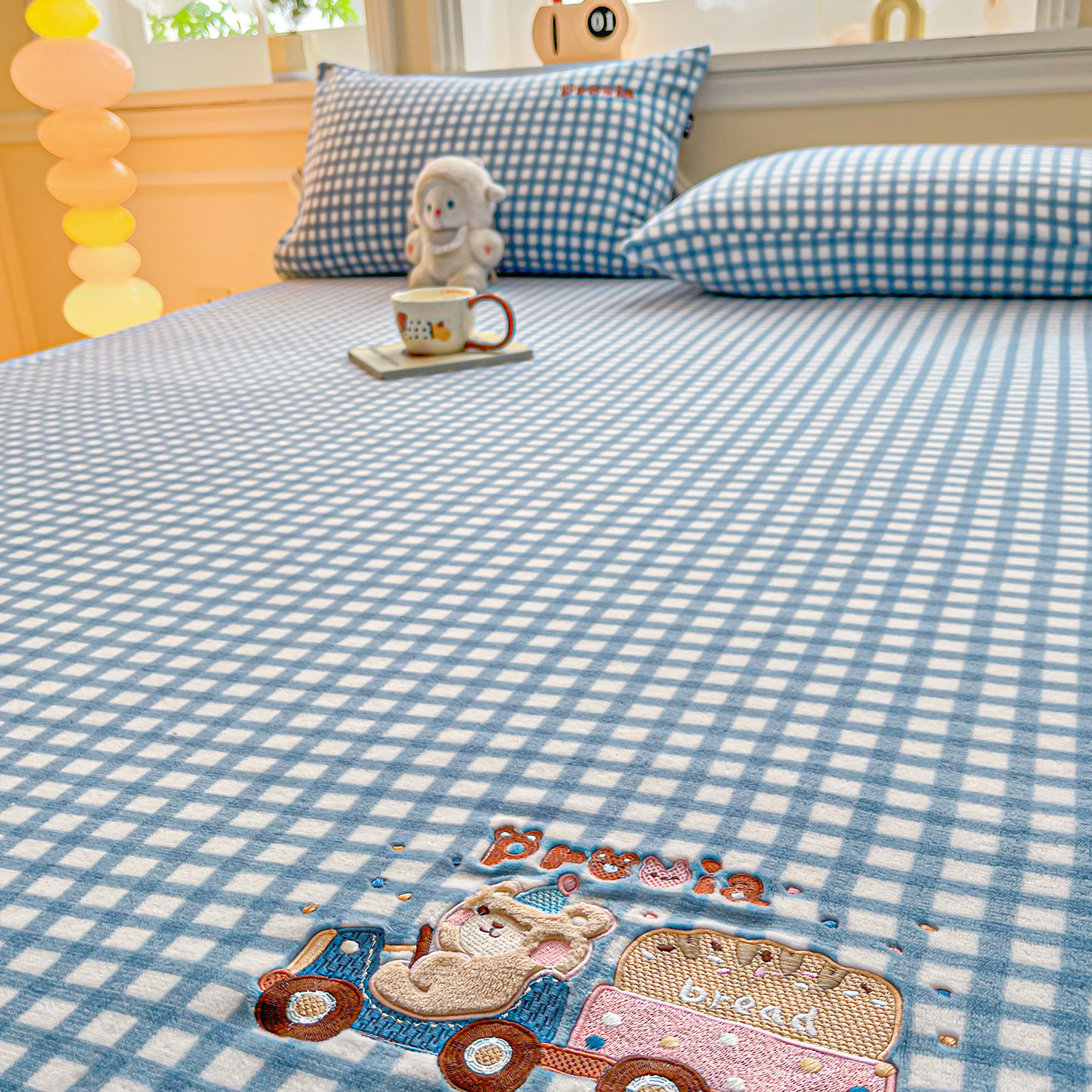 加厚毛巾绣牛奶绒床笠单件冬天加绒儿童床罩珊瑚绒保暖床垫保护罩