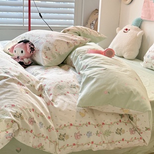 田园风小清新碎花纯棉四件套双人床单被套全棉公寓民宿三件套床品