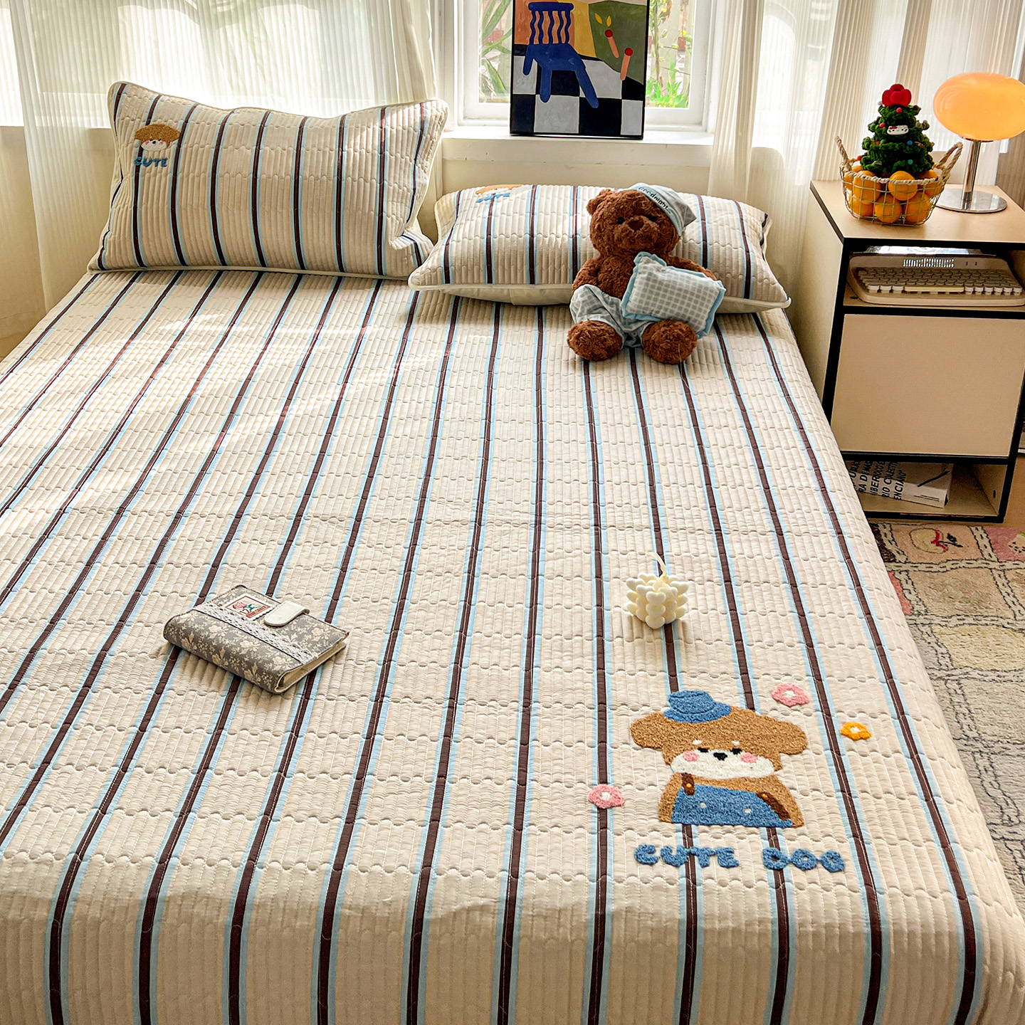 冬季全棉牛奶绒夹棉床盖单件2025新款卡通毛巾绣三件套床单床褥垫