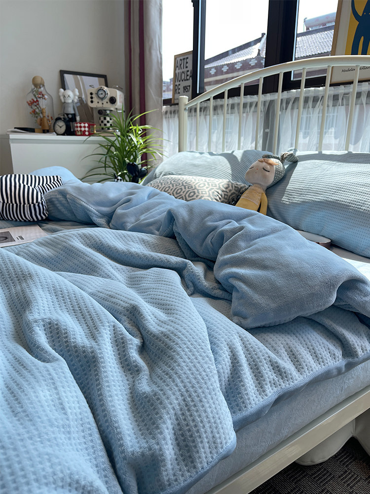 华夫格双面牛奶绒 四件套床垫被套床笠1.5米1.8床秋冬加厚保暖,床上用品,床品套件/四件套/多件套,淘宝优惠券,粉丝福利购,淘宝优惠卷