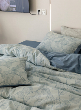 ins美式田园A面60支色织三层纱布纯棉全棉床上四件套B面水洗棉4