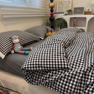ins简约格子全棉水洗棉被套单件150x200x230纯棉学生宿舍被罩双人