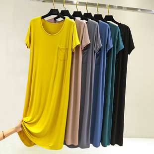 长裙女装 2020夏季 遮肚子显瘦外穿短袖 莫代尔连衣裙宽松大码 中长款