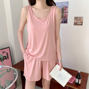 女休闲大码 夏季 睡衣套装 新款 家居服可外穿两件套 莫代尔背心短裤