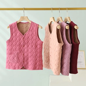 双面绒棉马夹 秋冬德绒马甲背心女加绒加厚保暖V领坎肩内搭妈妈装