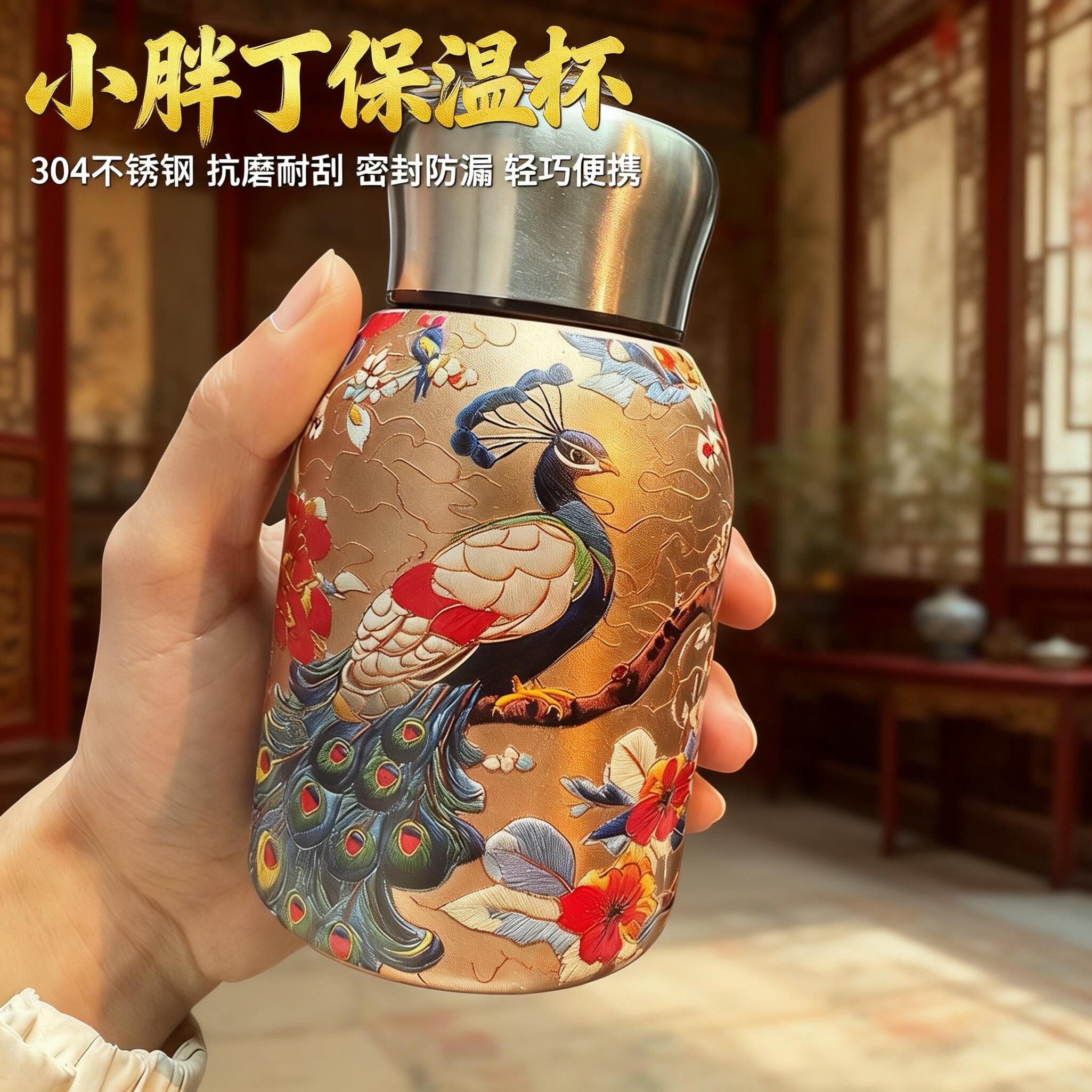 小胖丁保温杯复古国风迷你300ml保温杯户外便携式车载随手杯口袋