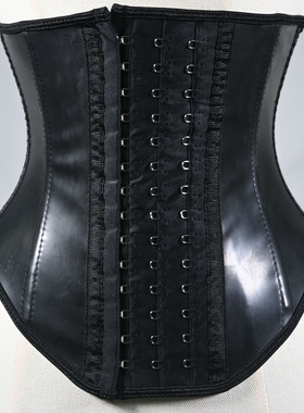 80225前长后短大臀撸铁束腰腰封亮皮束腰收腹带黑色