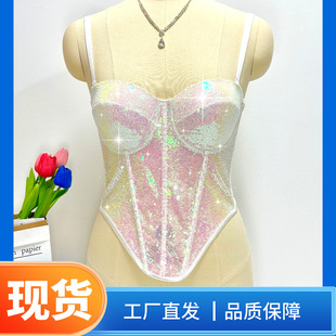 亮片鱼骨胸衣小背心吊带外穿夜店街头裹胸抹胸corset鱼骨上衣