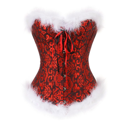 8126Christmas Corset圣诞毛花边束身衣提花修身舞会衣