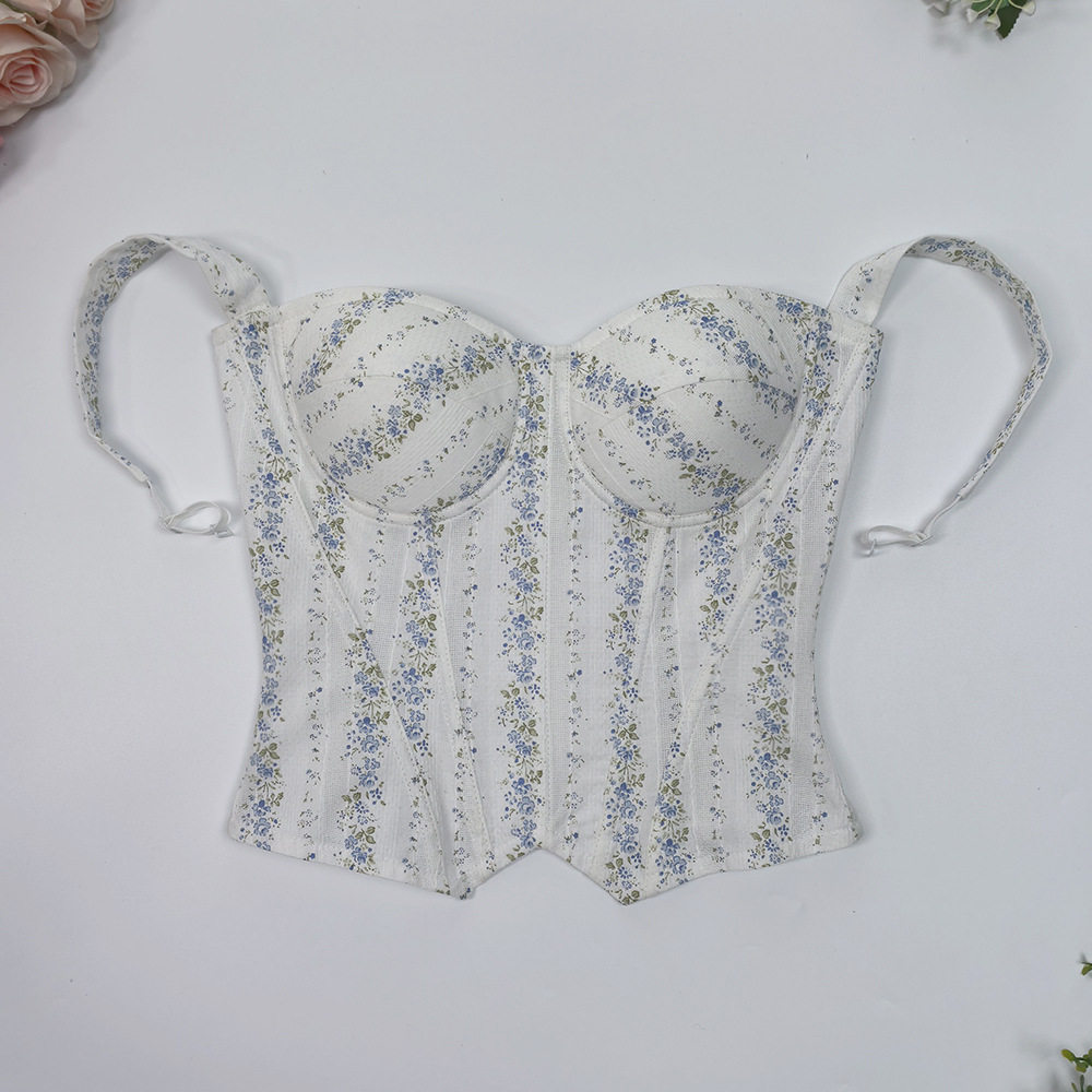 浪漫清新百搭碎花吊带背心凸显腰线包边抹胸外穿田园风鱼骨胸衣