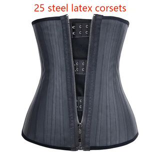 steel 25骨光面乳胶塑身衣 拉链束腰束身衣 corsets latex