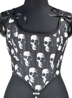 23509骷髅头后绑带胸衣束身胸衣辣妹叠穿小背心上衣
