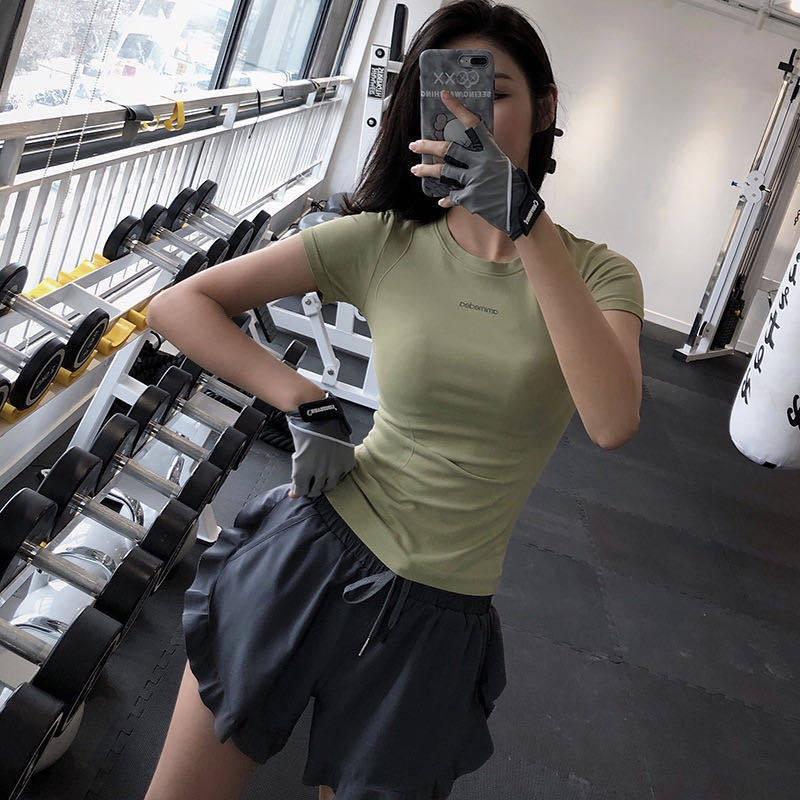 清暄锦运动健身短袖女夏显瘦高弹力速干跑步上衣紧修身瑜伽服t恤
