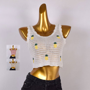 重工刺绣春秋夏靓妹女装针织镂空提花背心吊带修身洋气短款上衣