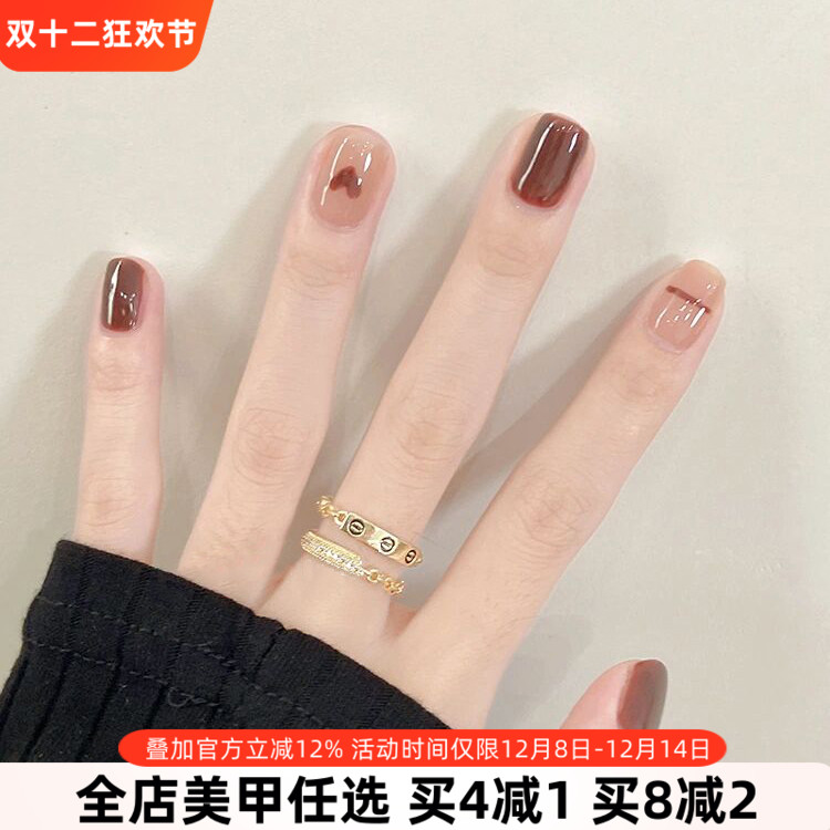 萤火虫手工指甲贴片 显白手绘简约线条美甲成品 孕妇可穿戴式甲片